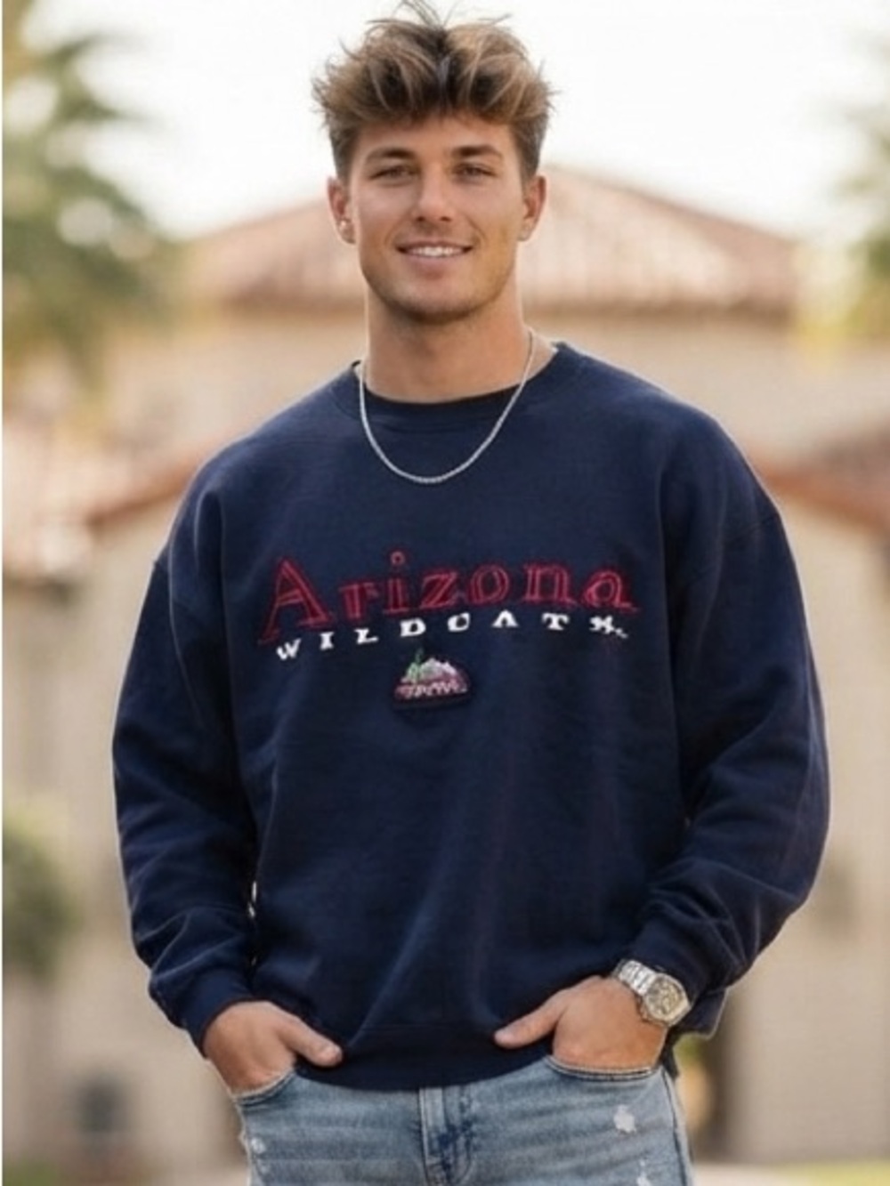 Arizona Wildcats Navy Blue Sweater Embroidered Vintage Team Edition Apparel XL